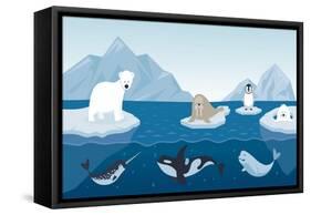 Arctic Animals Character and Background, Winter, Nature Travel and Wildlife-MuchMania-Framed Stretched Canvas