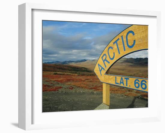 Arctic Circle Crossing Point on Road Across Tundra, Dempster Highway, Yukon, Canada-Anthony Waltham-Framed Photographic Print