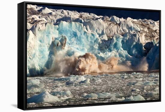 Arctic, Svalbard. 20M High Turquoise Glacier Calving into the Sea-David Slater-Framed Stretched Canvas