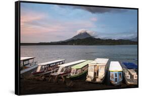 Arenal Volcano and Arenal Lake at sunset, near La Fortuna, Alajuela Province, Costa Rica-Matthew Williams-Ellis-Framed Stretched Canvas