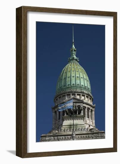 Argentina, Buenos Aires, Congress-Palace, Detail, National-Flags-Chris Seba-Framed Photographic Print