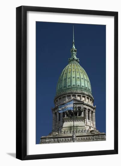 Argentina, Buenos Aires, Congress-Palace, Detail, National-Flags-Chris Seba-Framed Photographic Print