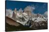 Argentina, Cerro Poincenot and Fitzroy mountains, snow on peaks contrasted with green lower slopes.-Howie Garber-Stretched Canvas