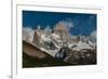 Argentina, Cerro Poincenot and Fitzroy mountains, snow on peaks contrasted with green lower slopes.-Howie Garber-Framed Photographic Print