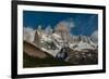 Argentina, Cerro Poincenot and Fitzroy mountains, snow on peaks contrasted with green lower slopes.-Howie Garber-Framed Photographic Print