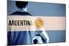 Argentina Football Player Holding Ball against Argentina National Flag-Wavebreak Media Ltd-Mounted Photographic Print