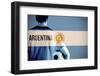 Argentina Football Player Holding Ball against Argentina National Flag-Wavebreak Media Ltd-Framed Photographic Print