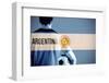 Argentina Football Player Holding Ball against Argentina National Flag-Wavebreak Media Ltd-Framed Photographic Print