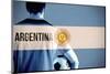 Argentina Football Player Holding Ball against Argentina National Flag-Wavebreak Media Ltd-Mounted Photographic Print