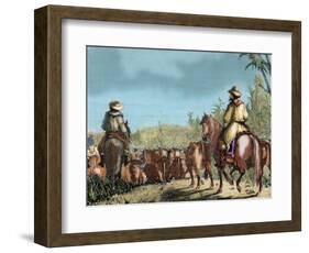 Argentina. Gauchos Driving Cattle-null-Framed Giclee Print