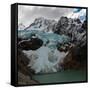 Argentina, Piedras Blancas Glacier pours off Fitzroy and terminates in Lago de los Tres-Howie Garber-Framed Stretched Canvas