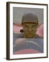 Argentine Auto Racer Juan Manuel Fangio Sitting at Wheel of Race Car at Las Mans-Howard Sochurek-Framed Premium Photographic Print