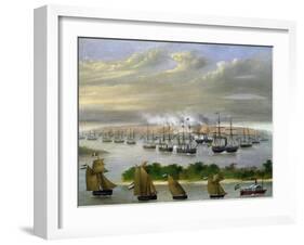 Argentinian Fleet in Channel of Paso De La Patria, April 23, 1866-Candido Lopez-Framed Giclee Print