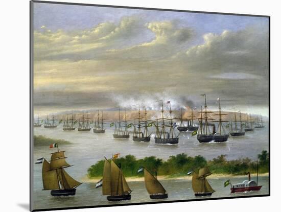 Argentinian Fleet in Channel of Paso De La Patria, April 23, 1866-Candido Lopez-Mounted Giclee Print