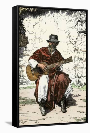 Argentinian "Gaucho Cantor," or Cowboy Guitar-Player of the Pampas, 1800s-null-Framed Stretched Canvas