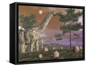 Argentinosaurus Dinosaur Eating Leaves from the Tree Tops-null-Framed Stretched Canvas