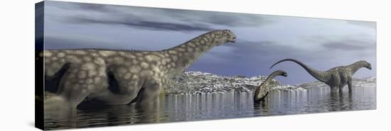 Argentinosaurus Dinosaur Family Walking in the Water-null-Stretched Canvas