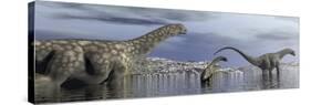 Argentinosaurus Dinosaur Family Walking in the Water-null-Stretched Canvas