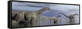 Argentinosaurus Dinosaur Family Walking in the Water-null-Framed Stretched Canvas