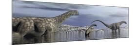 Argentinosaurus Dinosaur Family Walking in the Water-null-Mounted Premium Giclee Print