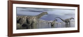 Argentinosaurus Dinosaur Family Walking in the Water-null-Framed Art Print