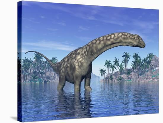 Argentinosaurus Dinosaur Grazing in a Tropical Climate-null-Stretched Canvas