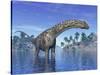 Argentinosaurus Dinosaur Grazing in a Tropical Climate-null-Stretched Canvas