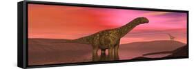 Argentinosaurus Dinosaurs Amongst a Colorful Red Sunset-null-Framed Stretched Canvas