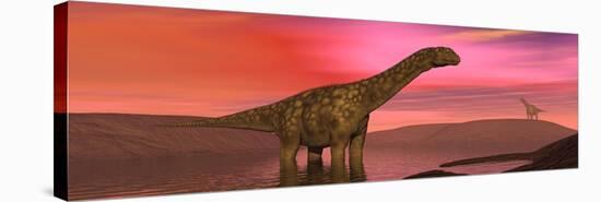 Argentinosaurus Dinosaurs Amongst a Colorful Red Sunset-null-Stretched Canvas