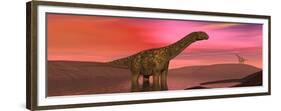 Argentinosaurus Dinosaurs Amongst a Colorful Red Sunset-null-Framed Premium Giclee Print