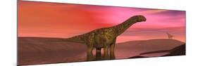 Argentinosaurus Dinosaurs Amongst a Colorful Red Sunset-null-Mounted Premium Giclee Print