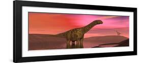 Argentinosaurus Dinosaurs Amongst a Colorful Red Sunset-null-Framed Art Print