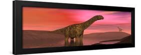 Argentinosaurus Dinosaurs Amongst a Colorful Red Sunset-null-Framed Art Print
