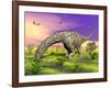 Argentinosaurus Eating Plants While Surrounded by Butterflies and Flowers-null-Framed Art Print
