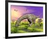 Argentinosaurus Eating Plants While Surrounded by Butterflies and Flowers-null-Framed Art Print