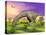 Argentinosaurus Eating Plants While Surrounded by Butterflies and Flowers-null-Stretched Canvas