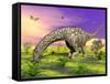 Argentinosaurus Eating Plants While Surrounded by Butterflies and Flowers-null-Framed Stretched Canvas