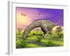 Argentinosaurus Eating Plants While Surrounded by Butterflies and Flowers-null-Framed Art Print