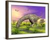 Argentinosaurus Eating Plants While Surrounded by Butterflies and Flowers-null-Framed Art Print