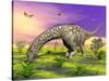 Argentinosaurus Eating Plants While Surrounded by Butterflies and Flowers-null-Stretched Canvas