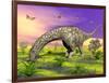 Argentinosaurus Eating Plants While Surrounded by Butterflies and Flowers-null-Framed Art Print