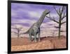 Argentinosaurus Standing on the Cracked Desert Ground Next to Dead Trees-null-Framed Art Print