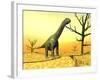 Argentinosaurus Standing on the Cracked Desert Ground Next to Dead Trees-null-Framed Art Print