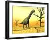 Argentinosaurus Standing on the Cracked Desert Ground Next to Dead Trees-null-Framed Art Print