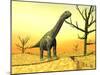 Argentinosaurus Standing on the Cracked Desert Ground Next to Dead Trees-null-Mounted Art Print