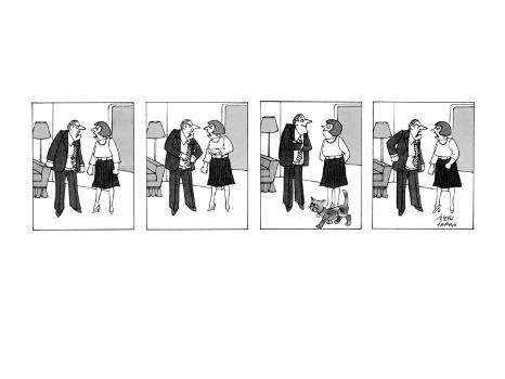 Arguing husband and wife stop yelling while their cat walks by. - New Yorker Cartoon' Premium Giclee Print - Joseph Farris Arguing husband and wife stop yelling while their cat walks by. - New Yorker Cartoon' Premium Giclee Print - Joseph Farris