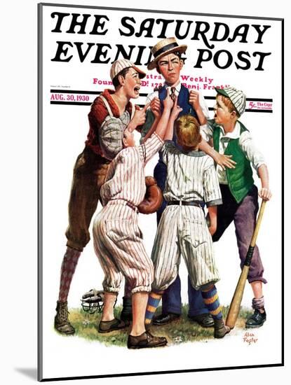 "Arguing the Call," Saturday Evening Post Cover, August 30, 1930-Alan Foster-Mounted Premium Giclee Print