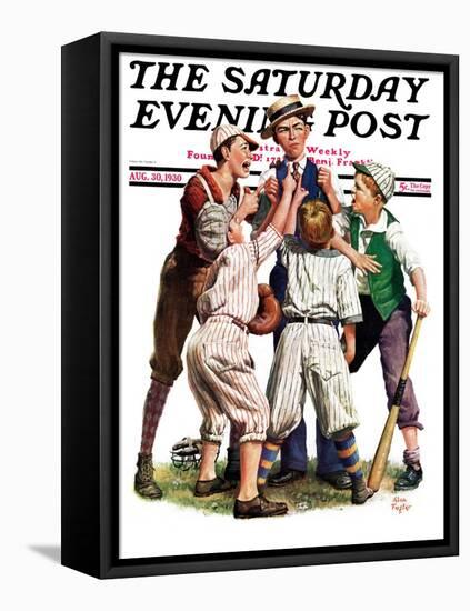 "Arguing the Call," Saturday Evening Post Cover, August 30, 1930-Alan Foster-Framed Stretched Canvas