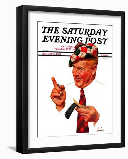 "Argyle Golfer," Saturday Evening Post Cover, August 31, 1935-J.F. Kernan-Framed Giclee Print