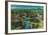 Arial View of Spokane, WA - Spokane, WA-Lantern Press-Framed Art Print